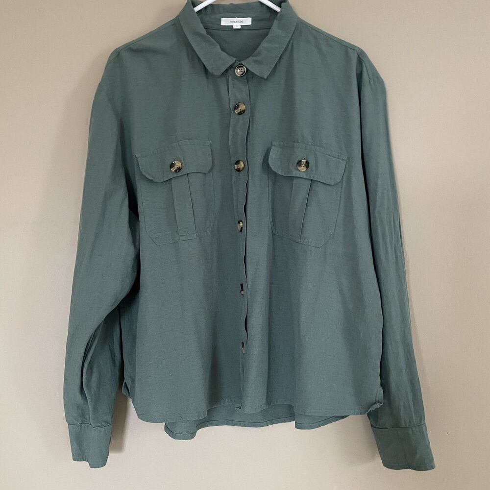 Womens Kelly Green Shirt Button Up Large Long Sleeves Casual Comfy Fall Fashion